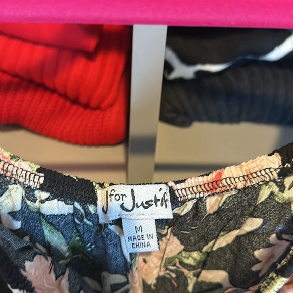 J for Justice black/pink floral elastic neckline hi low maxi romper size M - Picture 2 of 3